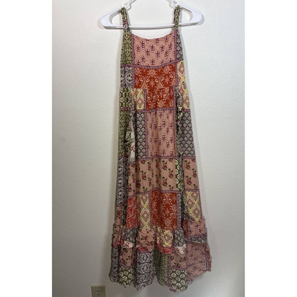 Abel The Label Patchwork Boho Maxi Dress Womens Small Tie Back Ruffle Harvest